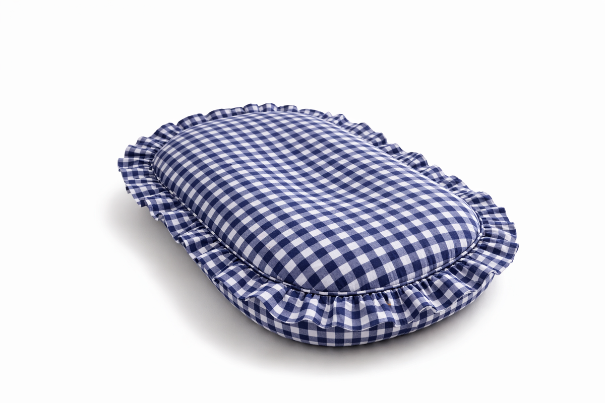 Navy Blue Gingham Ruffle Baby Lounger Cover — Little Mae & Co