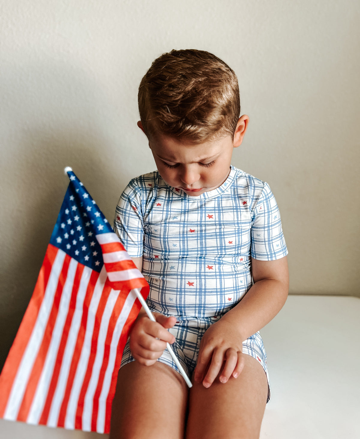 Red White & Blue Stars Gingham 2pc Bamboo Pajamas — Little Joy Co.