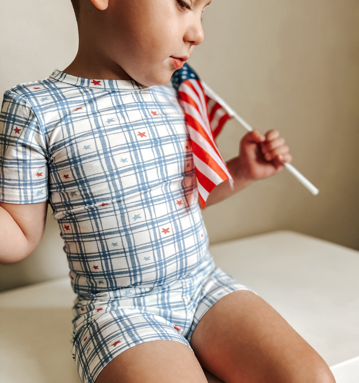 Red White & Blue Stars Gingham 2pc Bamboo Pajamas — Little Joy Co.