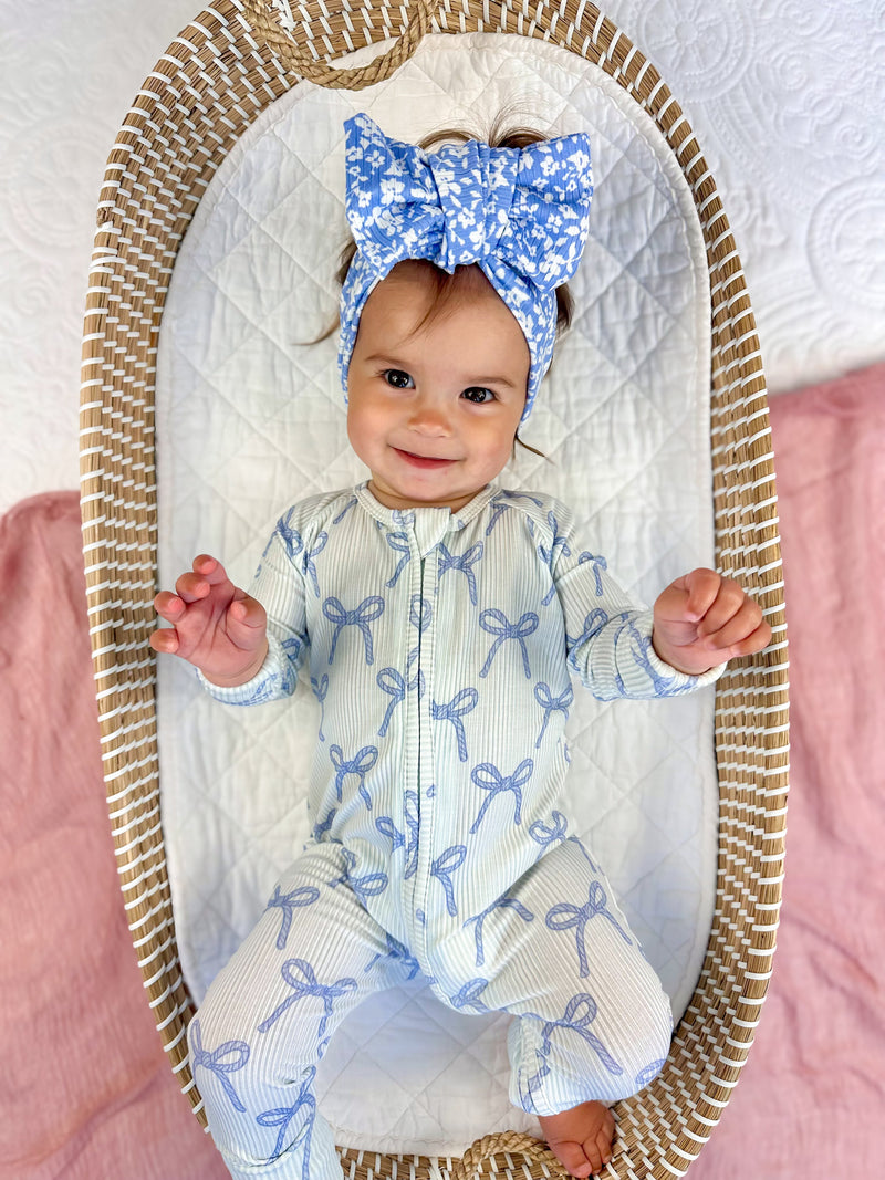 Blue Belle Ribbed Bamboo Zippy Pajamas — Little Joy Co.