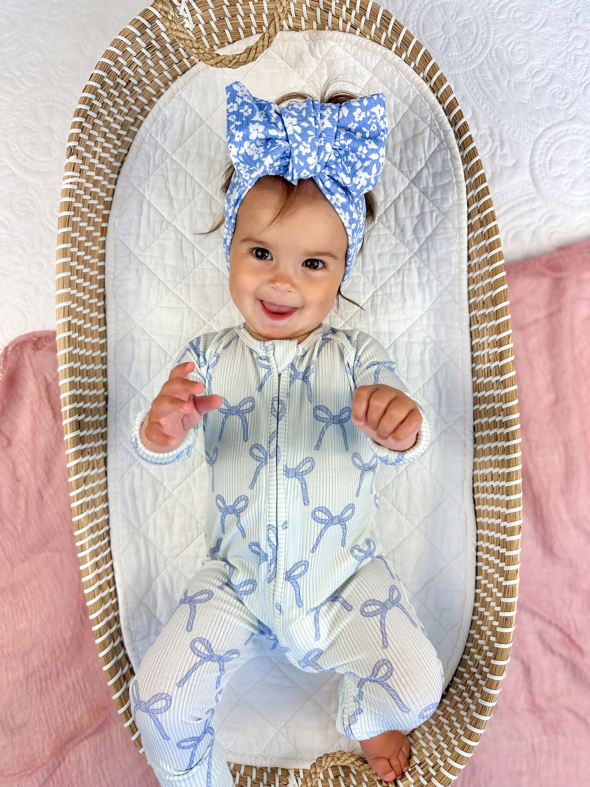 Blue Belle Ribbed Bamboo Zippy Pajamas — Little Joy Co.