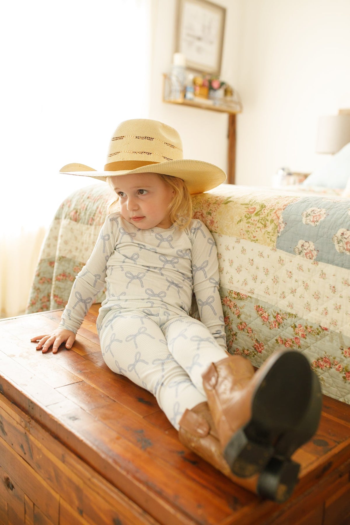 Blue Belle 2pc Ribbed Bamboo Pajamas — Little Joy Co.
