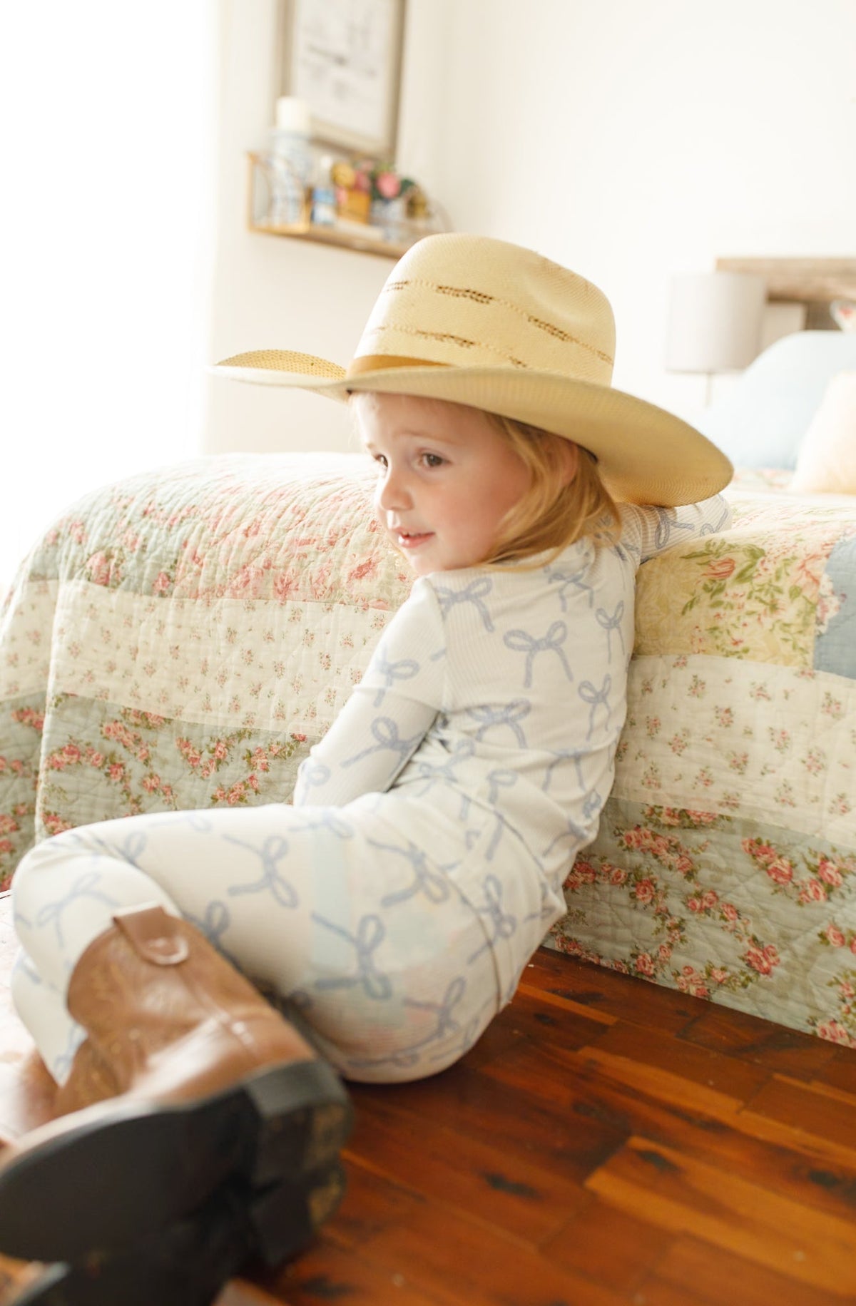 Blue Belle 2pc Ribbed Bamboo Pajamas — Little Joy Co.
