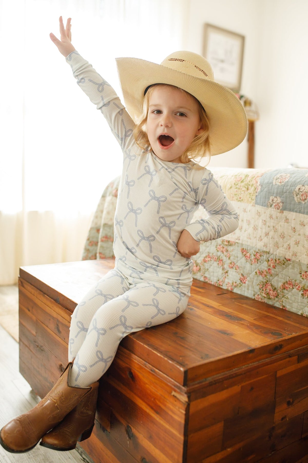 Blue Belle 2pc Ribbed Bamboo Pajamas — Little Joy Co.