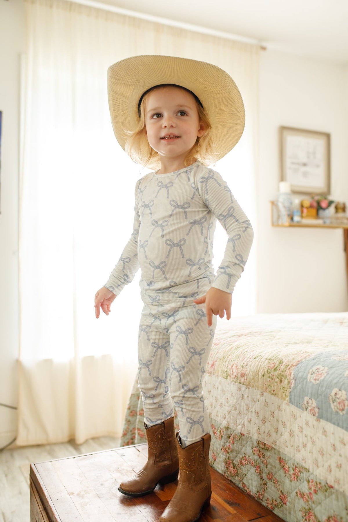 Blue Belle 2pc Ribbed Bamboo Pajamas — Little Joy Co.