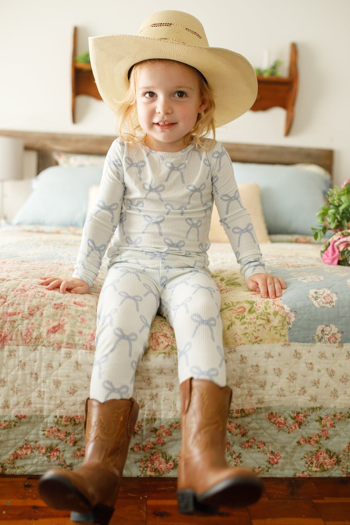 Blue Belle 2pc Ribbed Bamboo Pajamas — Little Joy Co.