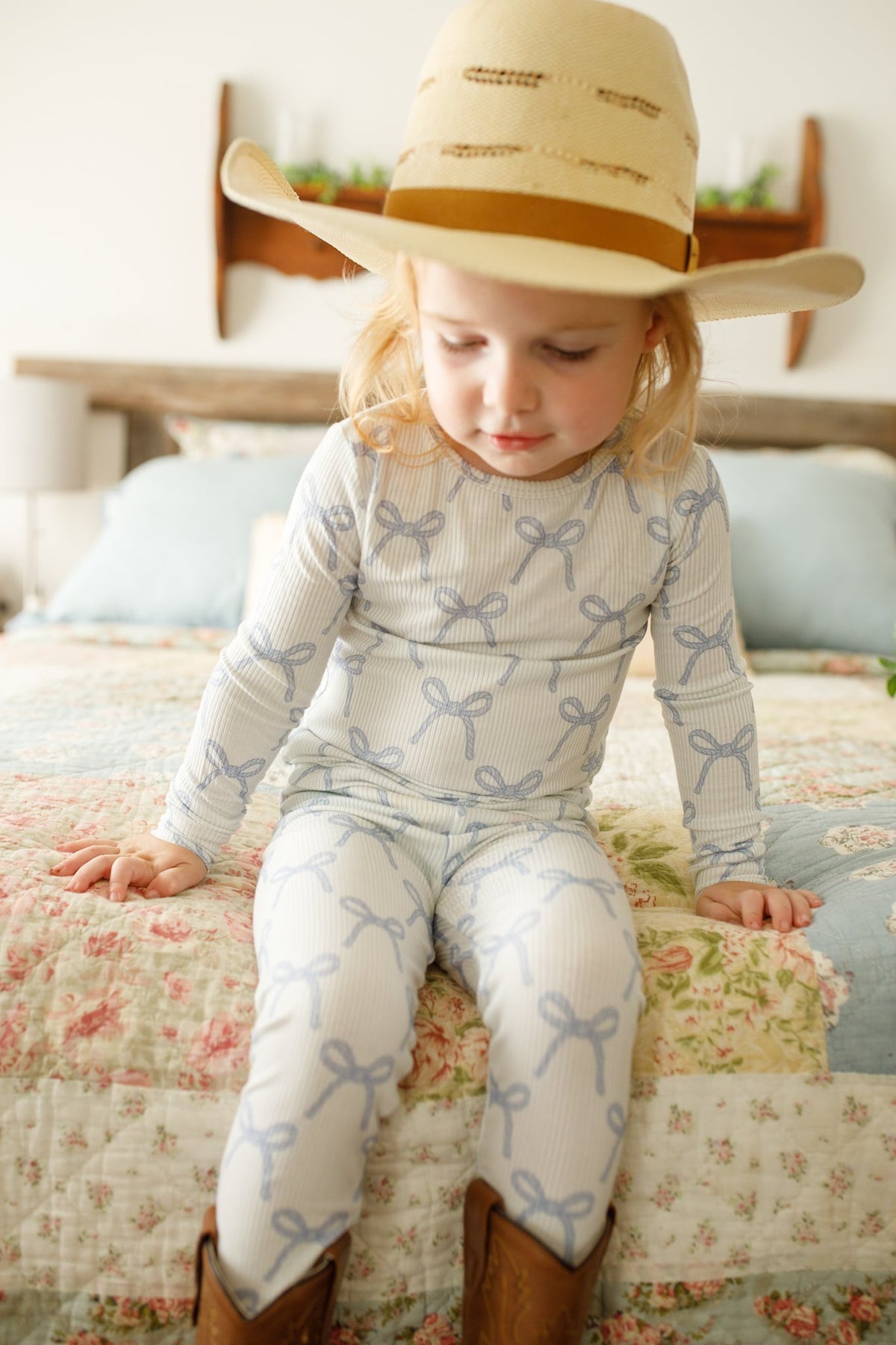 Blue Belle 2pc Ribbed Bamboo Pajamas — Little Joy Co.