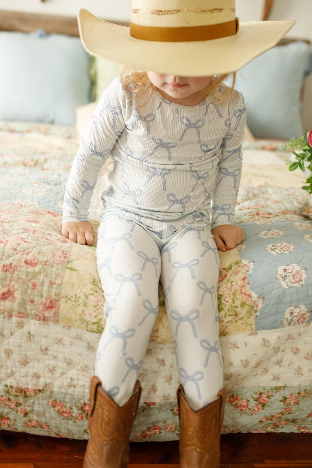 Blue Belle 2pc Ribbed Bamboo Pajamas — Little Joy Co.