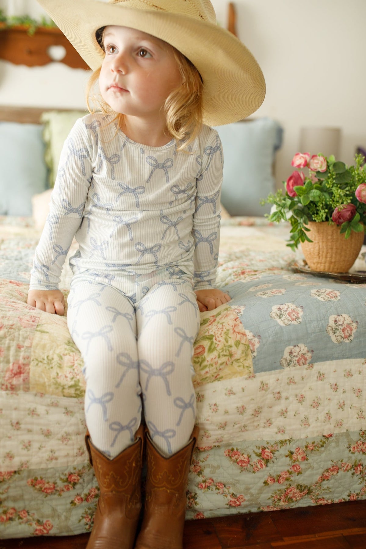 Blue Belle 2pc Ribbed Bamboo Pajamas — Little Joy Co.
