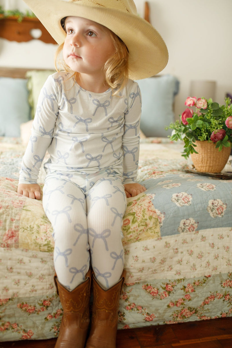Blue Belle 2pc Ribbed Bamboo Pajamas — Little Joy Co.
