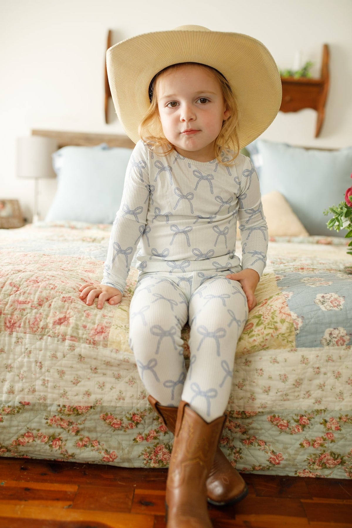 Blue Belle 2pc Ribbed Bamboo Pajamas — Little Joy Co.