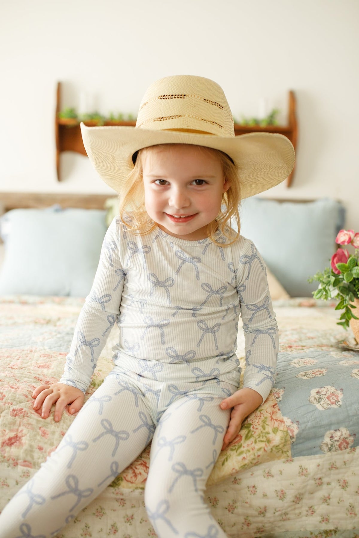 Blue Belle 2pc Ribbed Bamboo Pajamas — Little Joy Co.