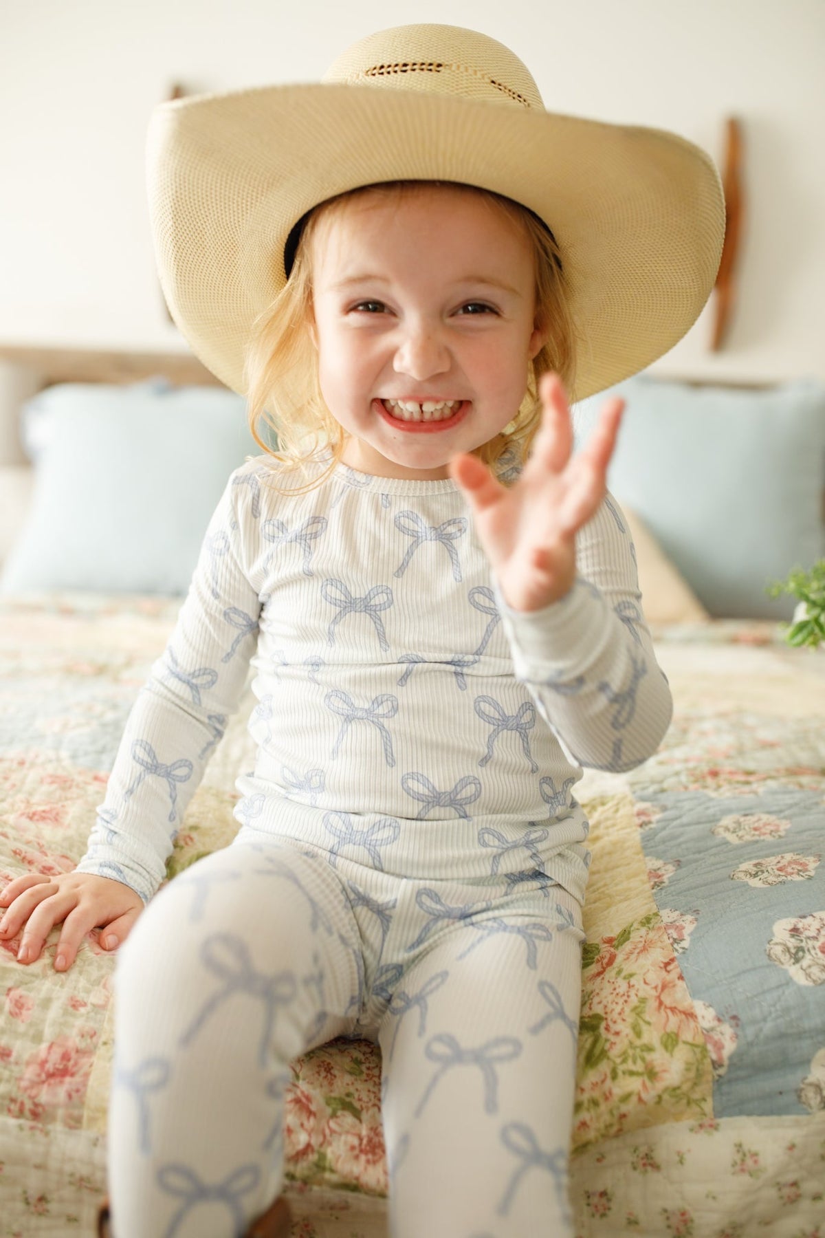 Blue Belle 2pc Ribbed Bamboo Pajamas — Little Joy Co.