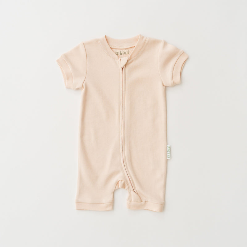 Short Sleeve Romper in Rosy Peach — Kit & Petal
