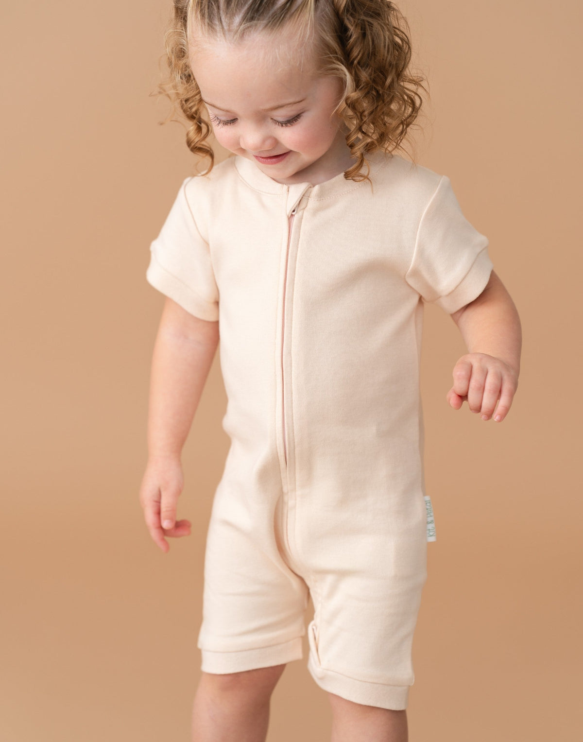 Short Sleeve Romper in Rosy Peach — Kit & Petal