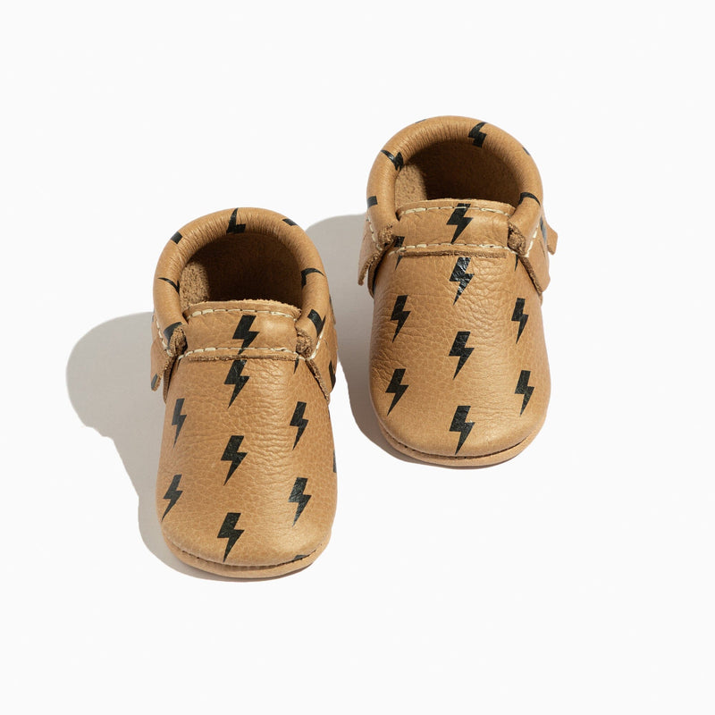 Weathered Brown Lightning Moccasin Baby Shoe — Freshly Picked