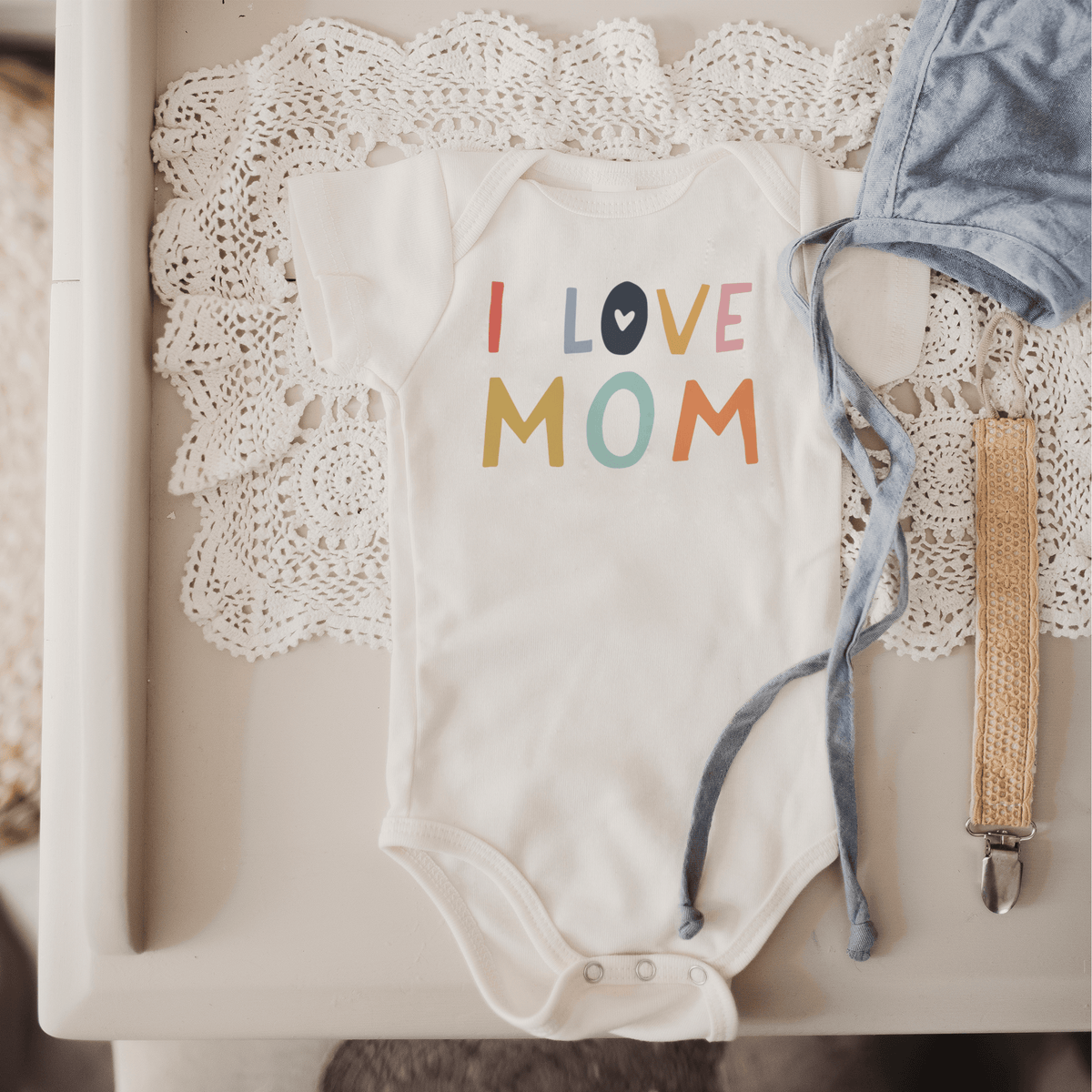 Macrame Oval Play Mat & Love Mom Bodysuit Bundle — Finn + Emma