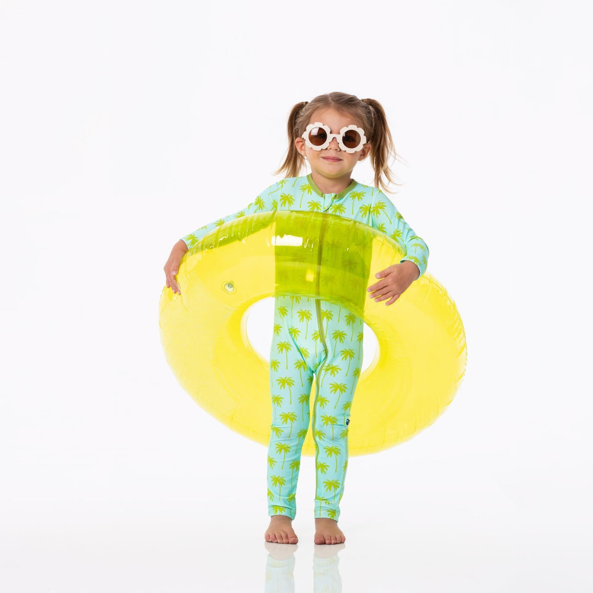 Print Swim Coverall in Summer Sky Palm Trees — KicKee Pants