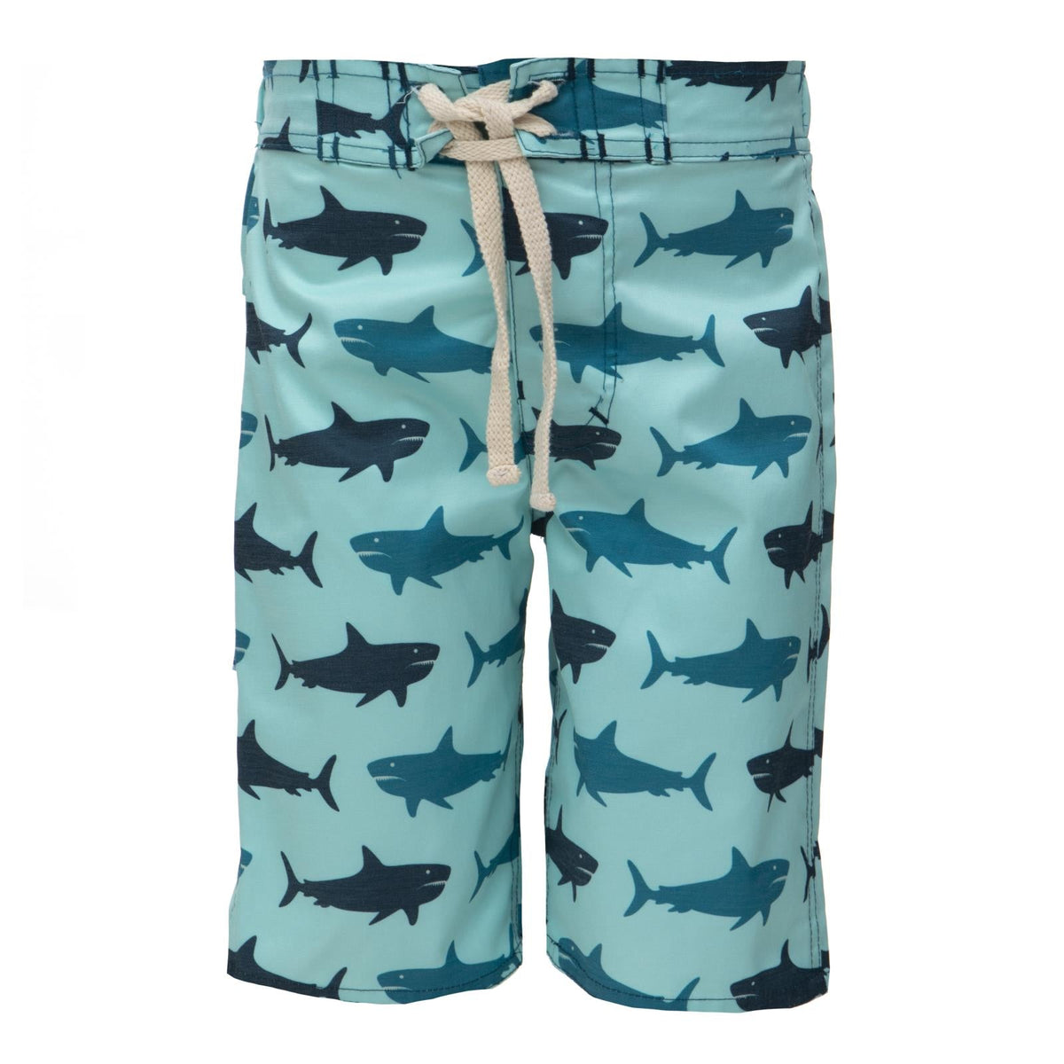 Print Boy's Swim Trunks in Summer Sky Megalodon — KicKee Pants