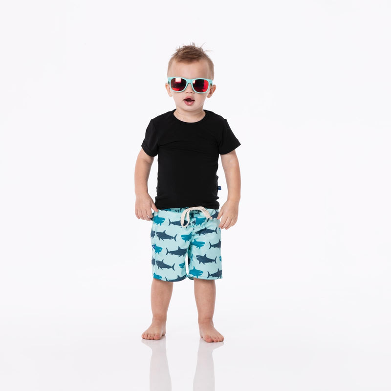 Print Boy's Swim Trunks in Summer Sky Megalodon — KicKee Pants