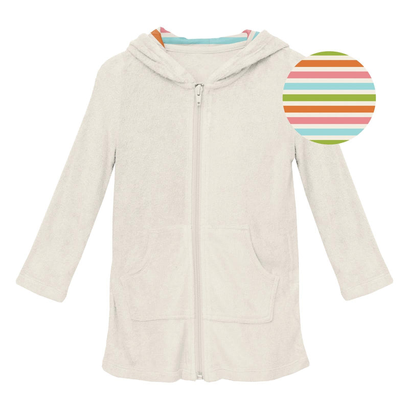 Terry Zip-Front After Swim Robe in Natural with Beach Stripe — KicKee Pants
