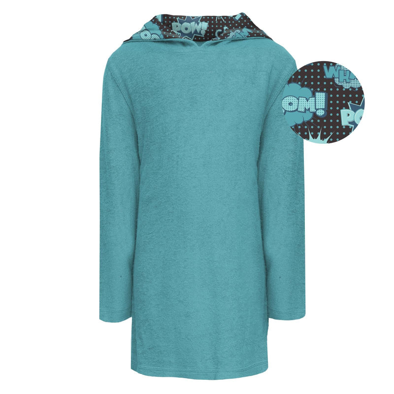 Terry Pull-over After Swim Robe with Lined Hood in Summer Sky with Midnight Comic Onomatopoeia — KicKee Pants