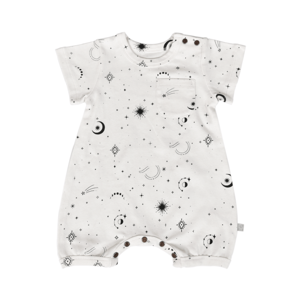 short sleeve romper | celestial — Finn + Emma