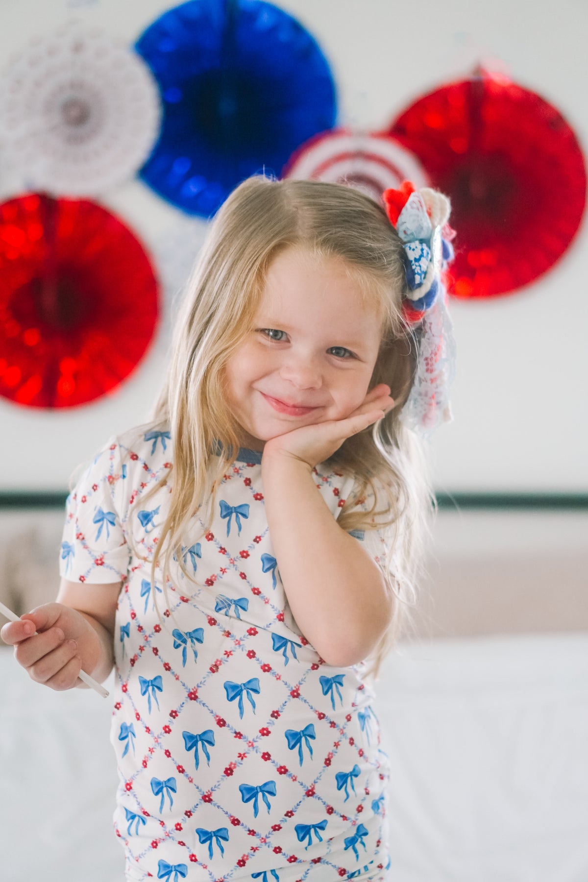 Red White & Bows 2pc Bamboo Pajamas — Little Joy Co.