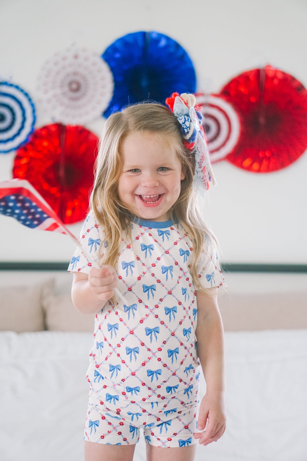 Red White & Bows 2pc Bamboo Pajamas — Little Joy Co.