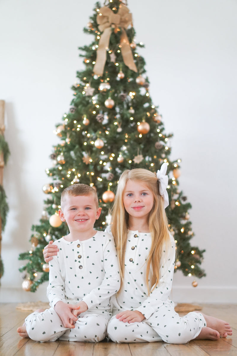 Tiny Trees Ribbed Bamboo 2pc Henley Pajamas — Little Joy Co.