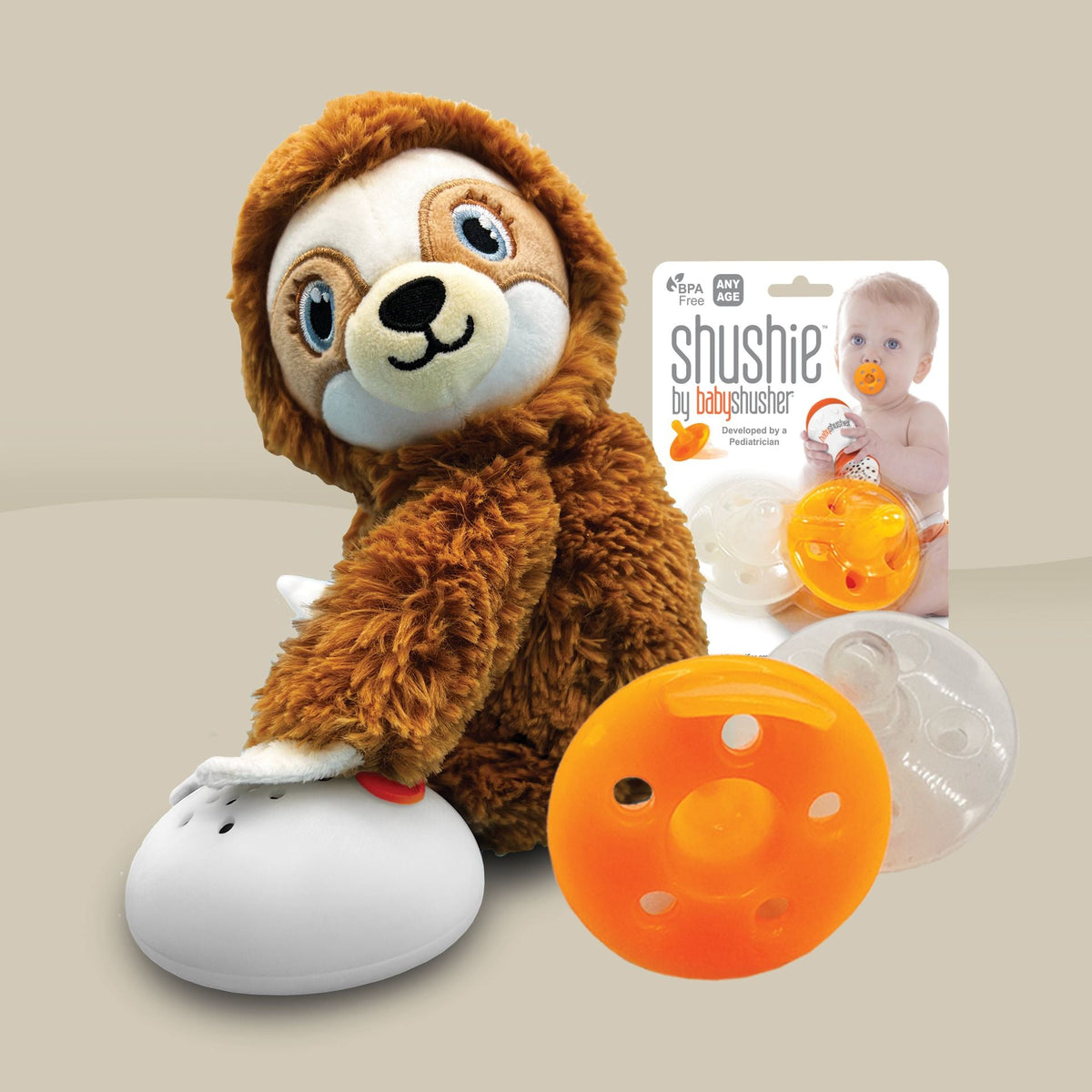 Baby Shusher Sloth Plush Sound Machine + 2 Shushie Pacifiers Bundle — Shusher