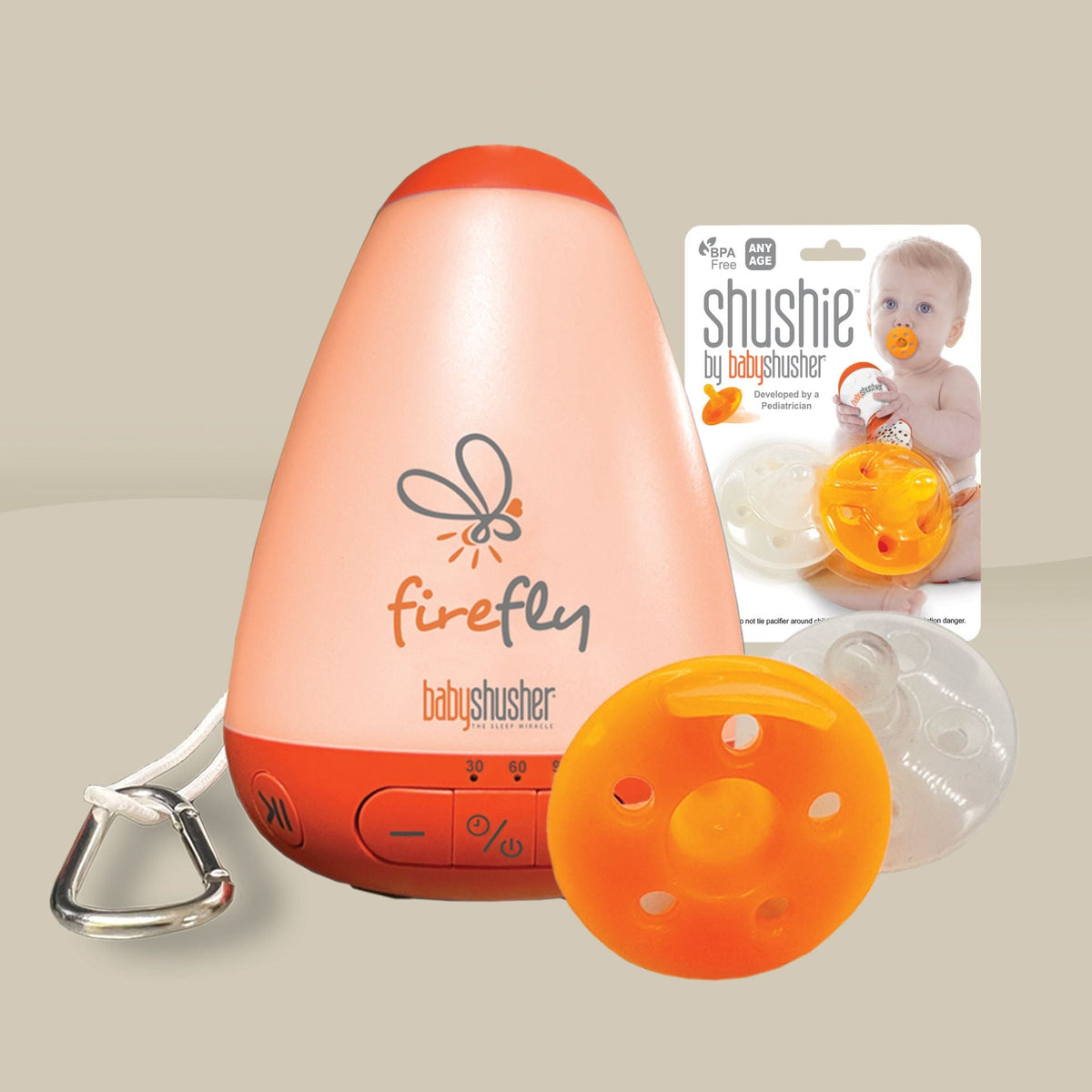 Firefly Portable Baby Sound Machine + Shushie Pacifier 2-Pack Bundle — Shusher