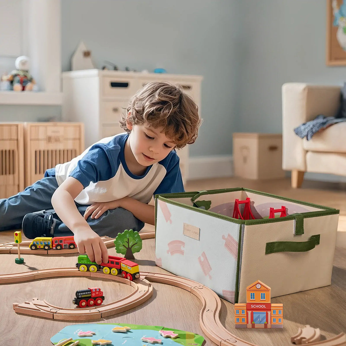 Tiny Land® 110-Piece Wooden Train Set with Folding Storage Box — Tiny Land