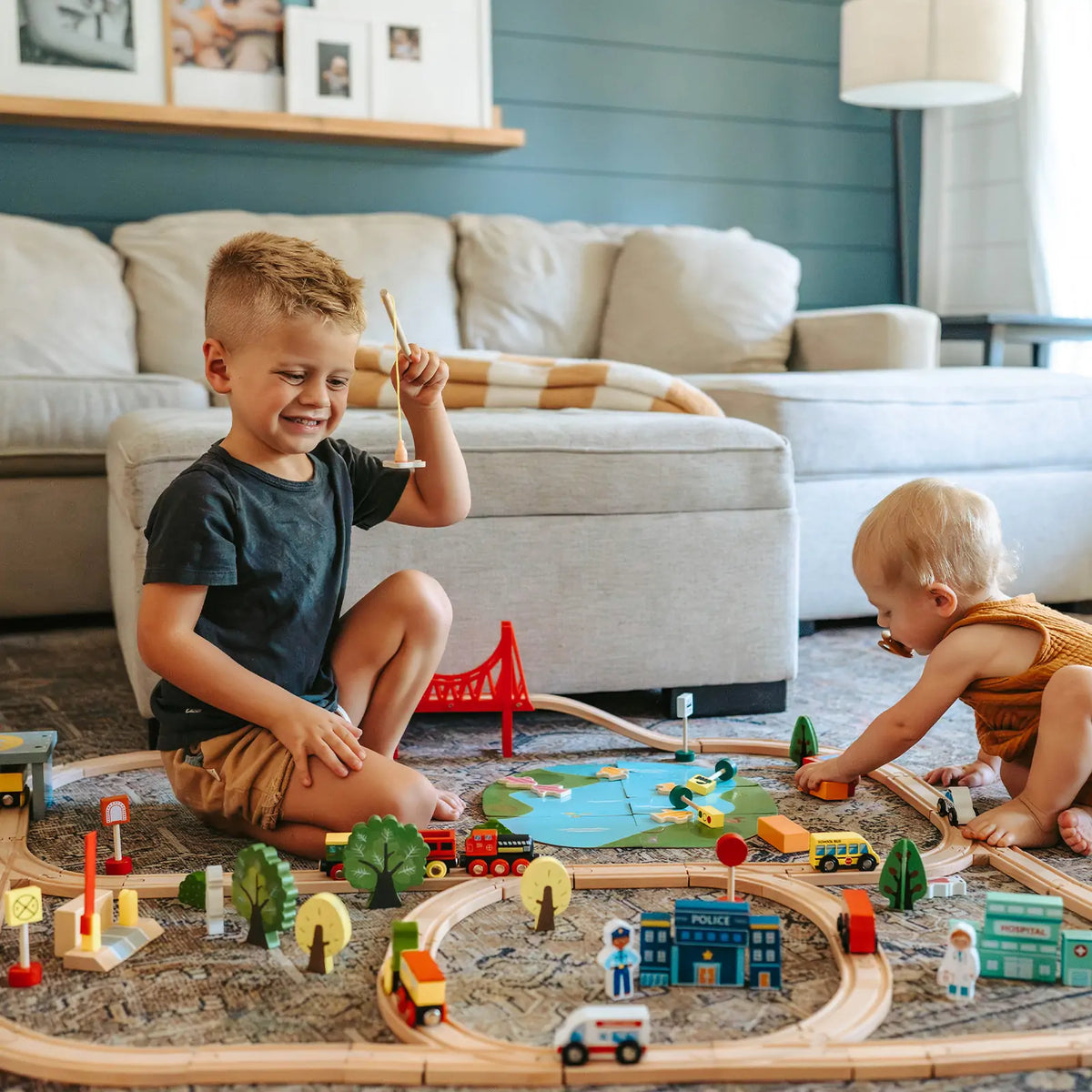 Tiny Land® 110-Piece Wooden Train Set with Folding Storage Box — Tiny Land
