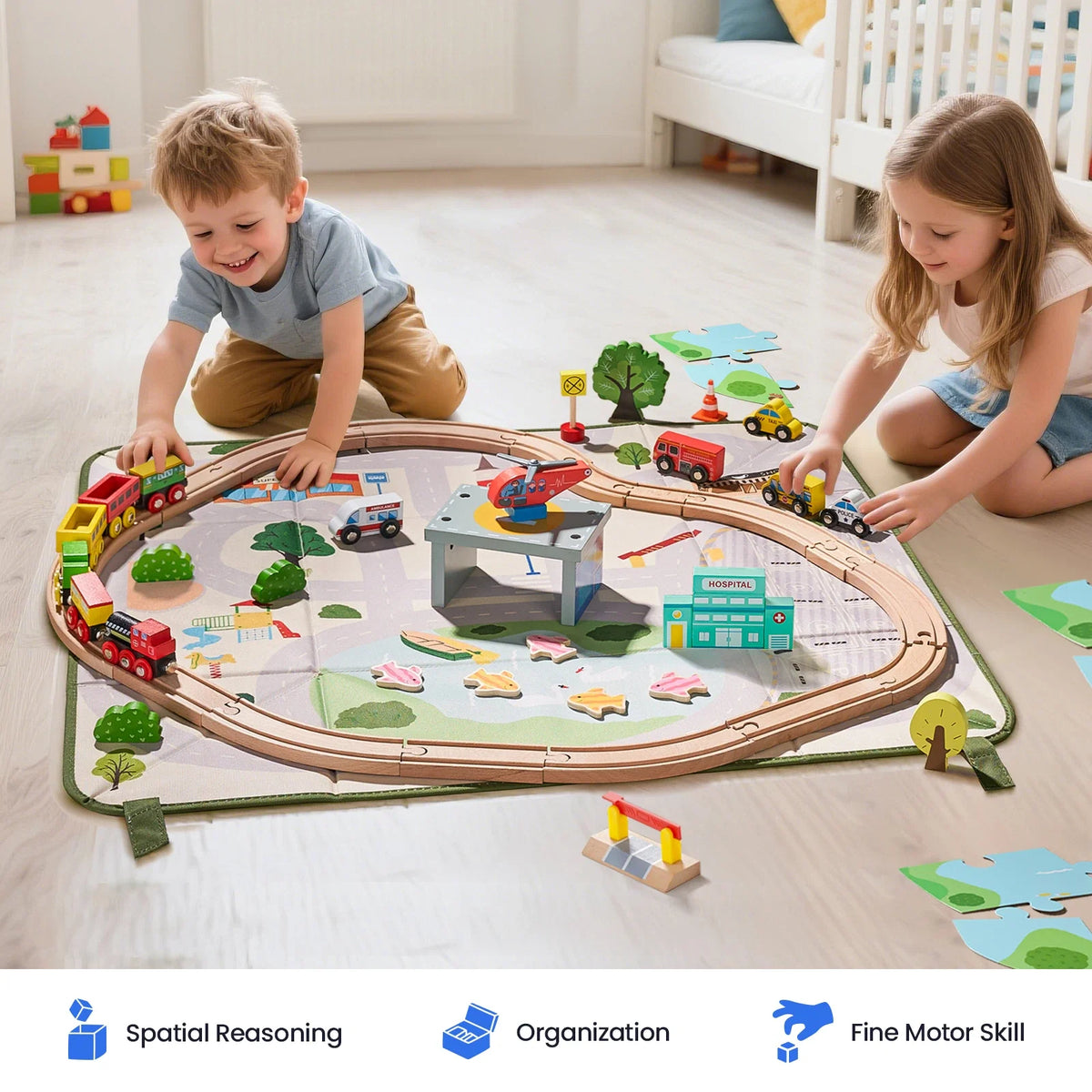Tiny Land® 110-Piece Wooden Train Set with Folding Storage Box — Tiny Land
