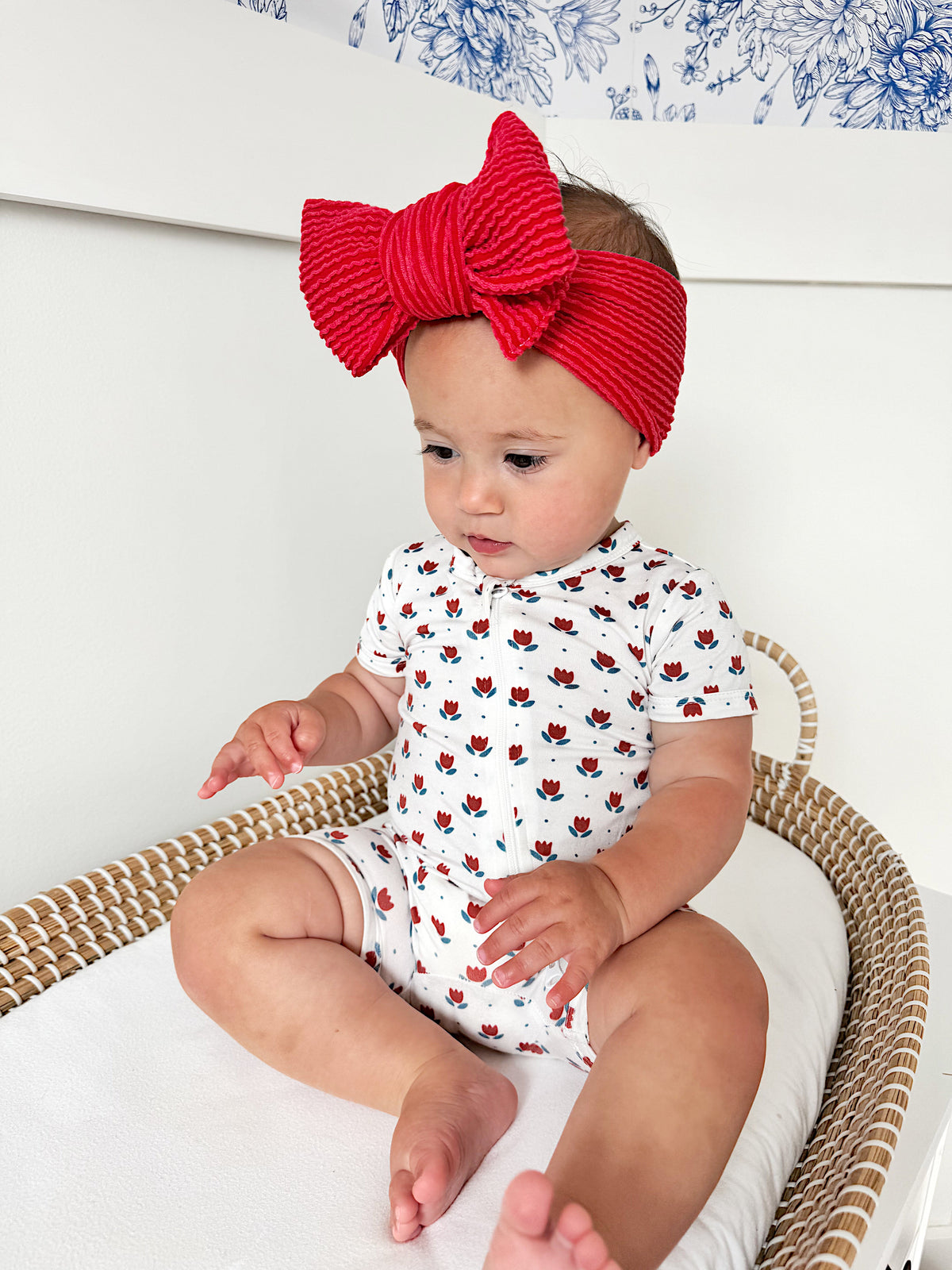 Red White & Blue Tulips Bamboo Shorty Pajamas — Little Joy Co.