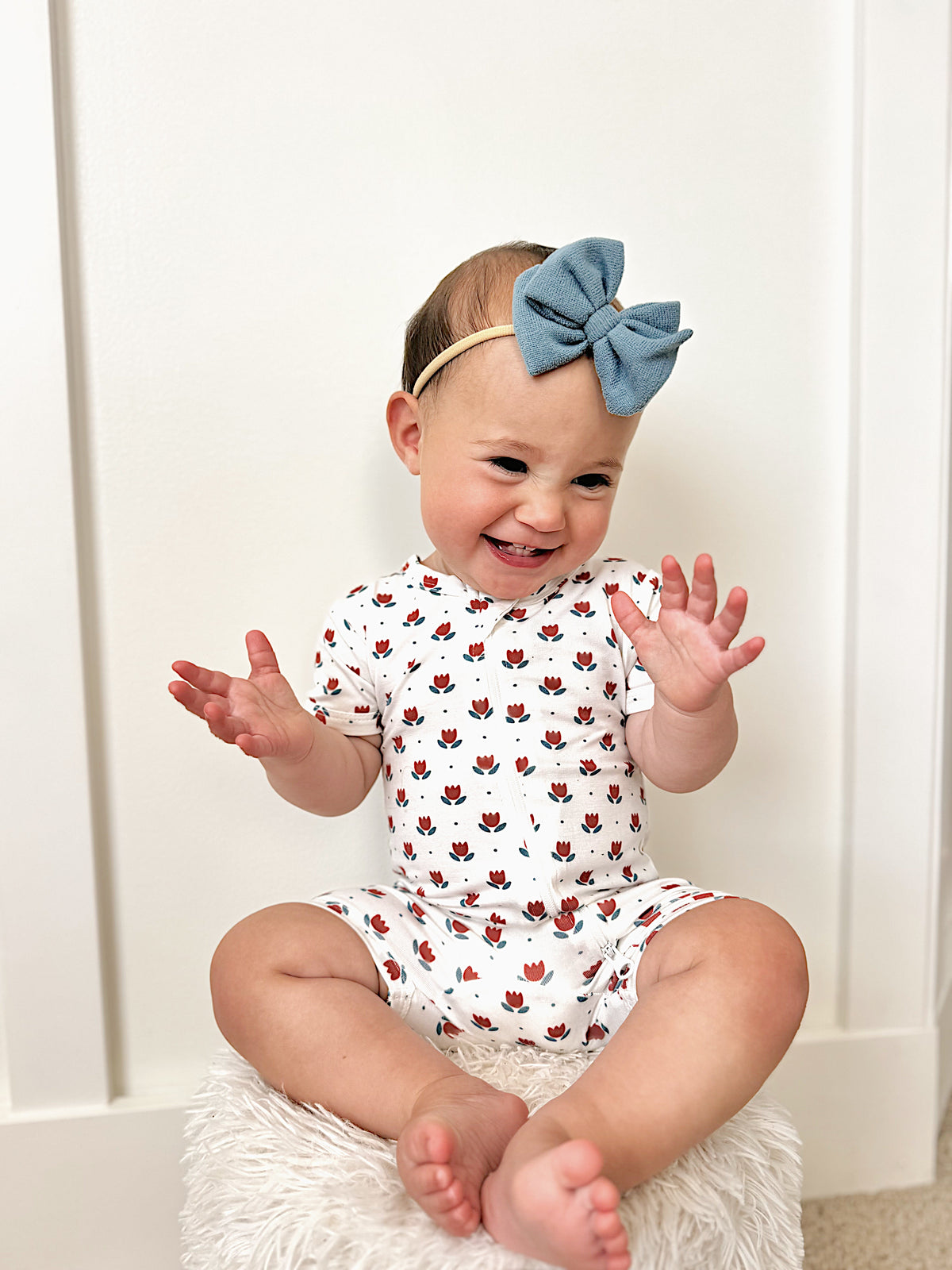 Red White & Blue Tulips Bamboo Shorty Pajamas — Little Joy Co.