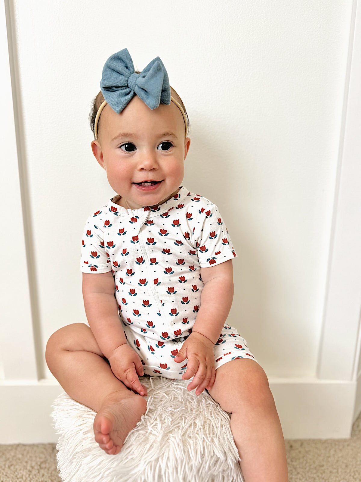 Red White & Blue Tulips Bamboo Shorty Pajamas — Little Joy Co.