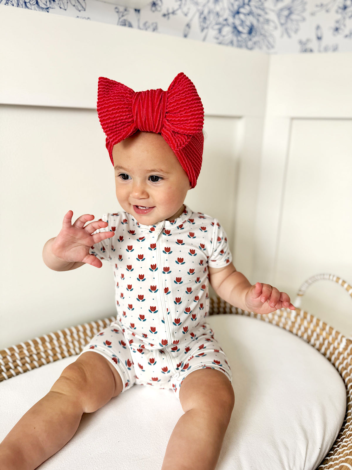 Red White & Blue Tulips Bamboo Shorty Pajamas — Little Joy Co.
