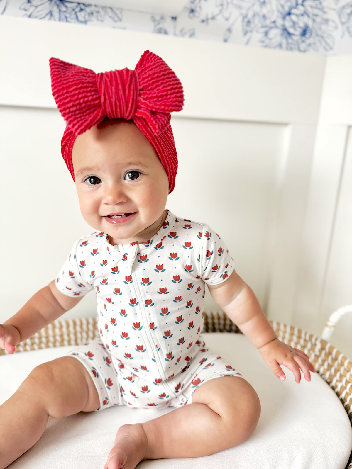 Red White & Blue Tulips Bamboo Shorty Pajamas — Little Joy Co.