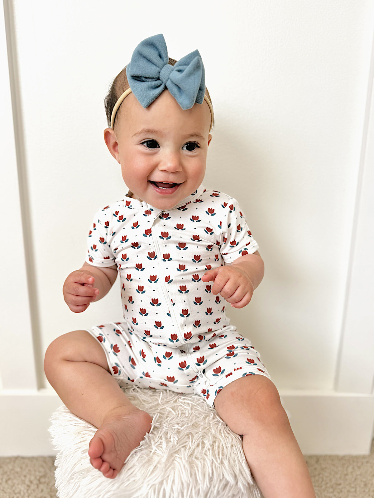 Red White & Blue Tulips Bamboo Shorty Pajamas — Little Joy Co.