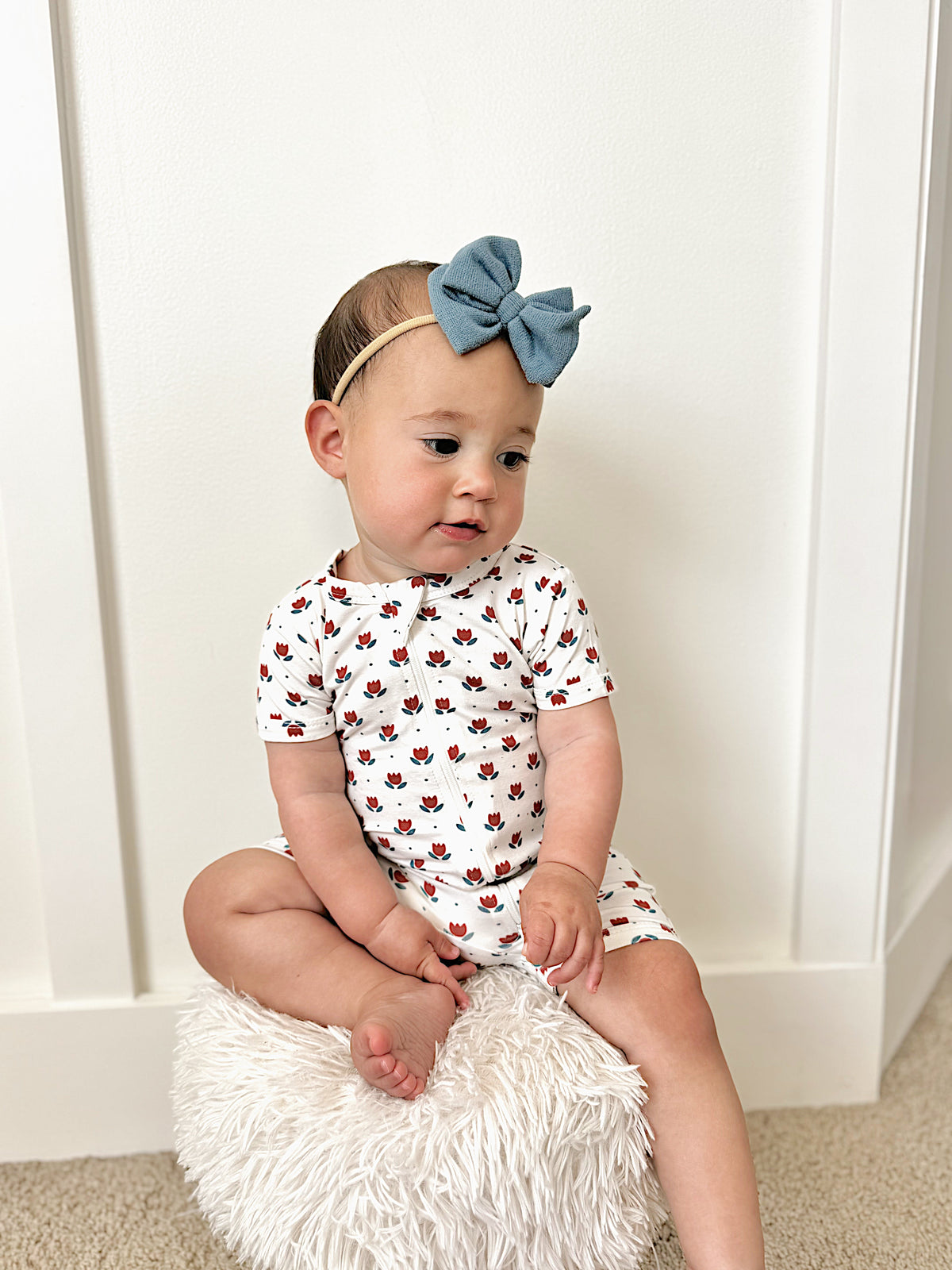 Red White & Blue Tulips Bamboo Shorty Pajamas — Little Joy Co.