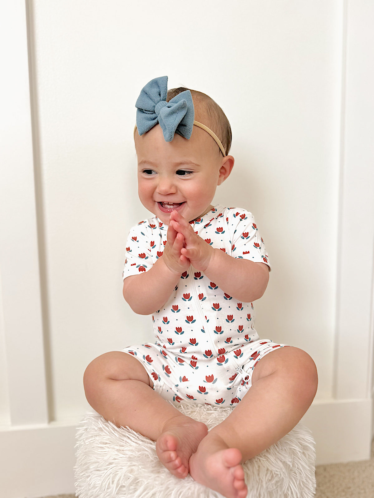 Red White & Blue Tulips Bamboo Shorty Pajamas — Little Joy Co.