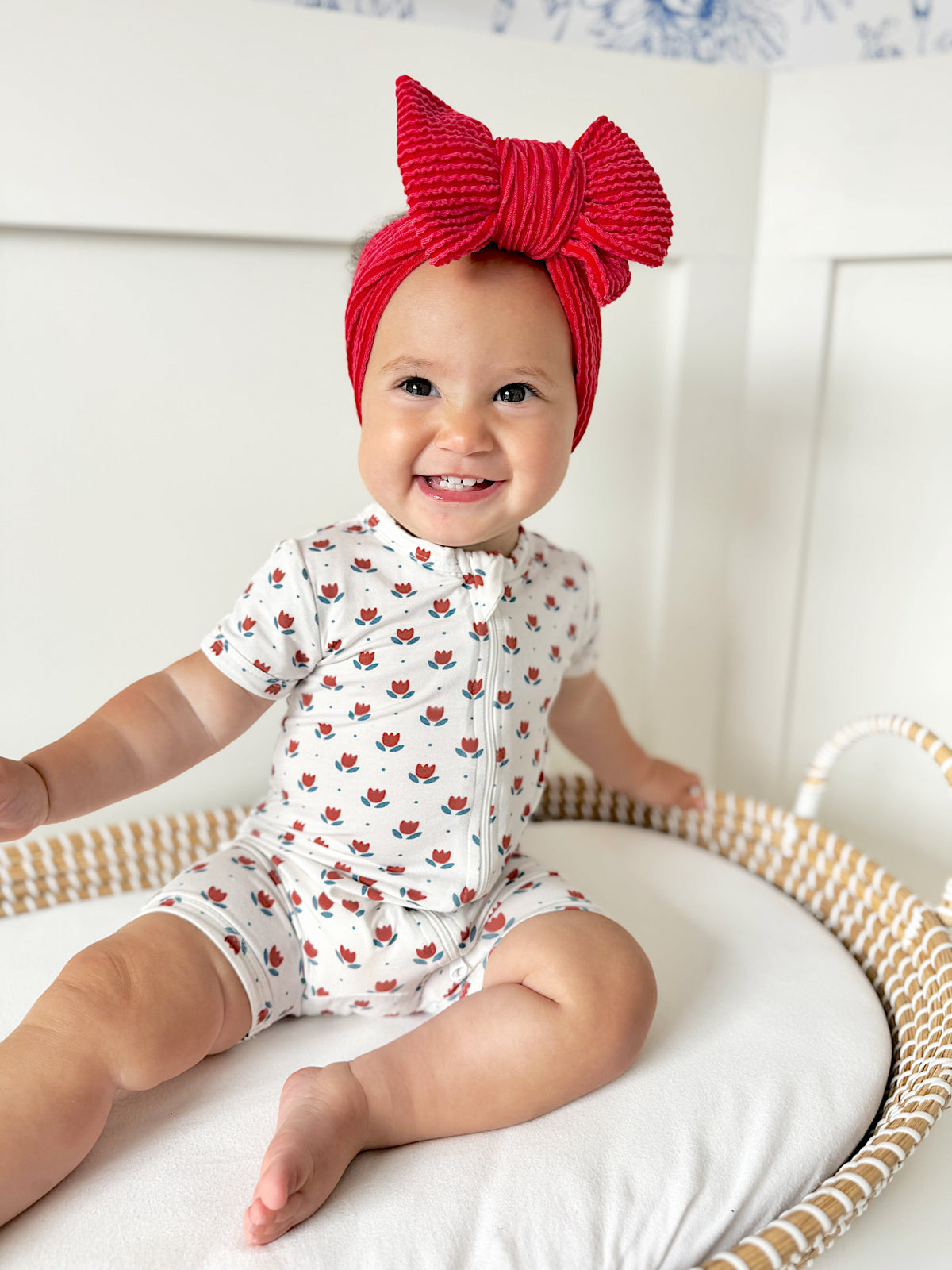 Red White & Blue Tulips Bamboo Shorty Pajamas — Little Joy Co.