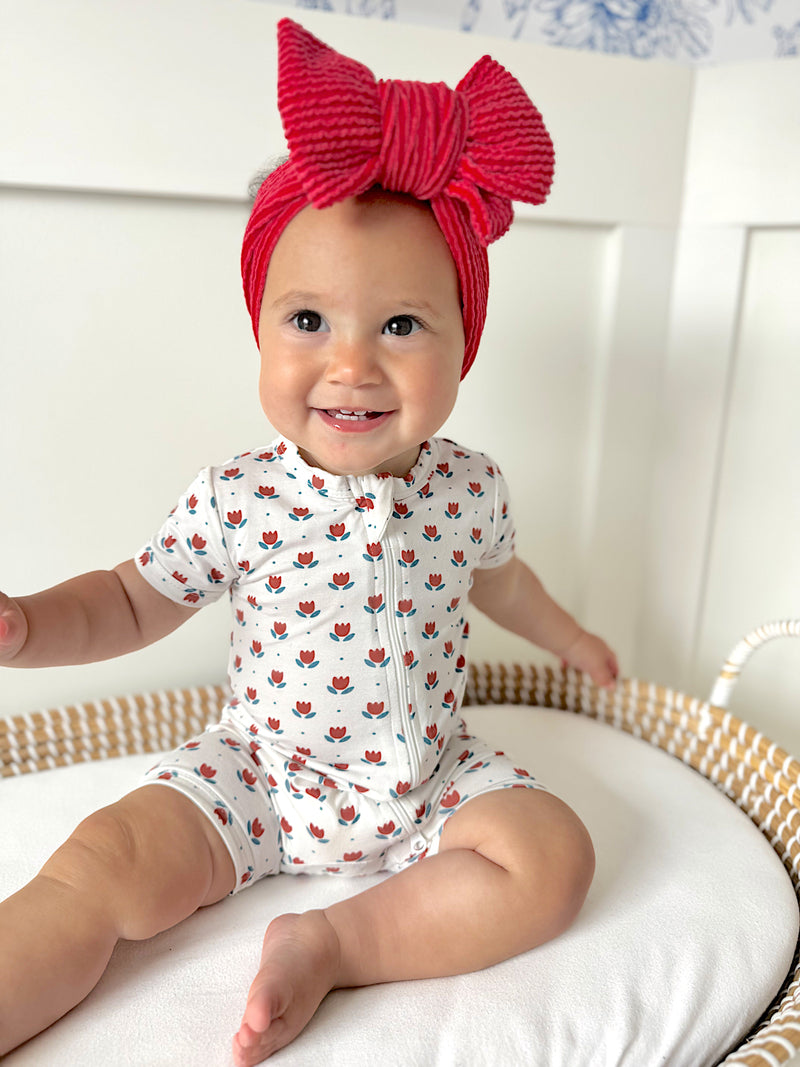 Red White & Blue Tulips Bamboo Shorty Pajamas — Little Joy Co.