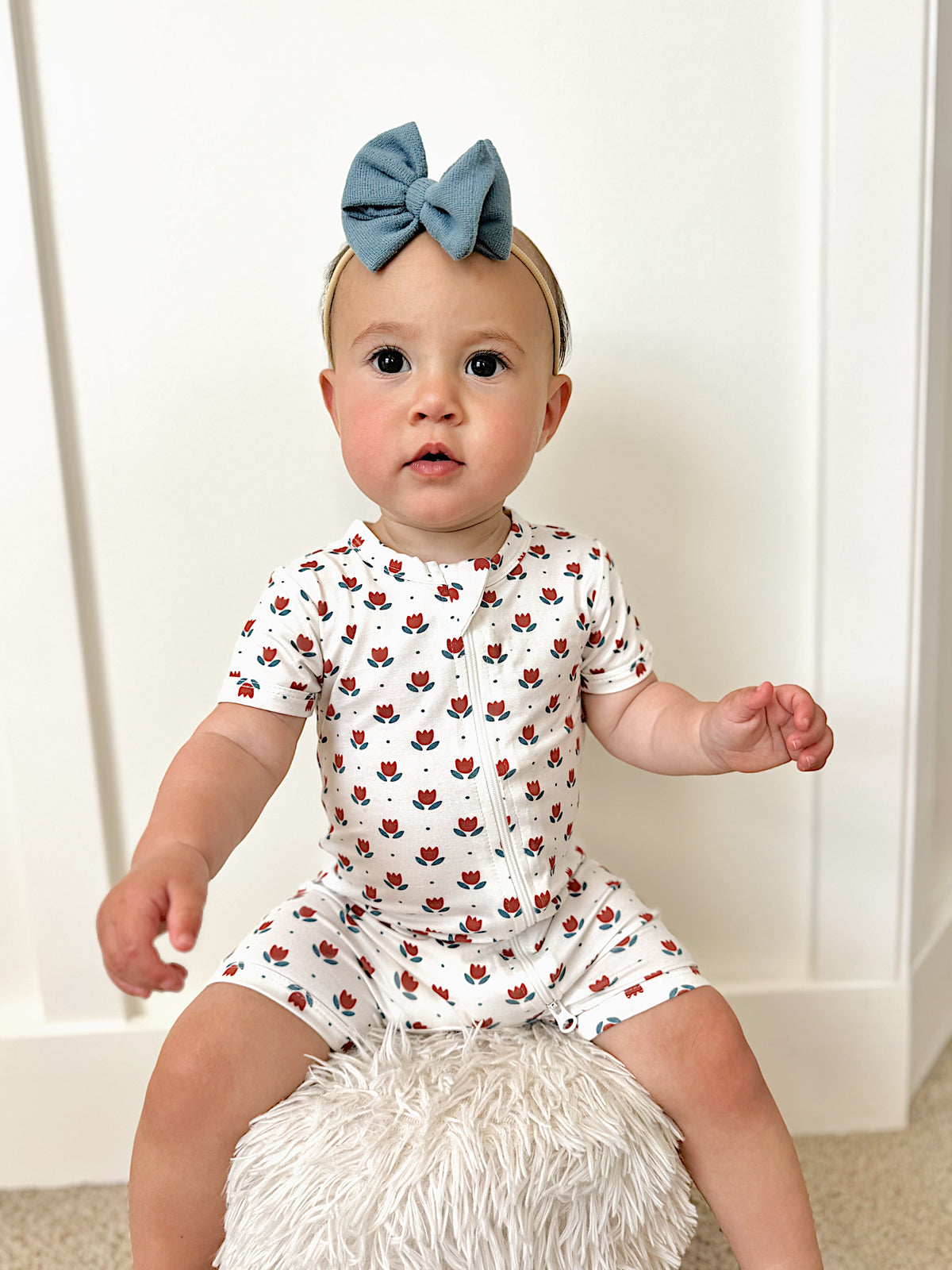 Red White & Blue Tulips Bamboo Shorty Pajamas — Little Joy Co.