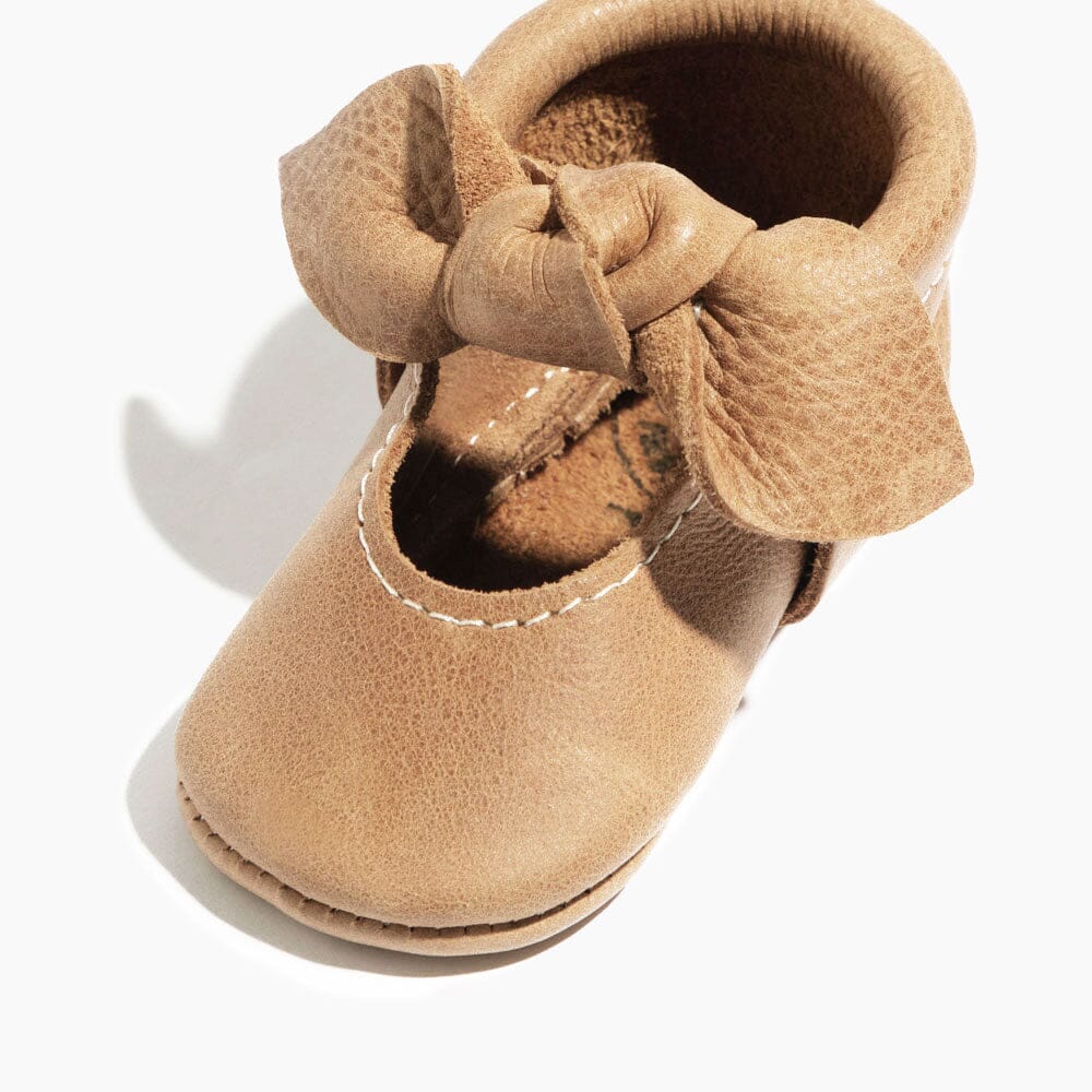 Weathered Brown Knotted Bow Baby Shoe — Freshly Picked