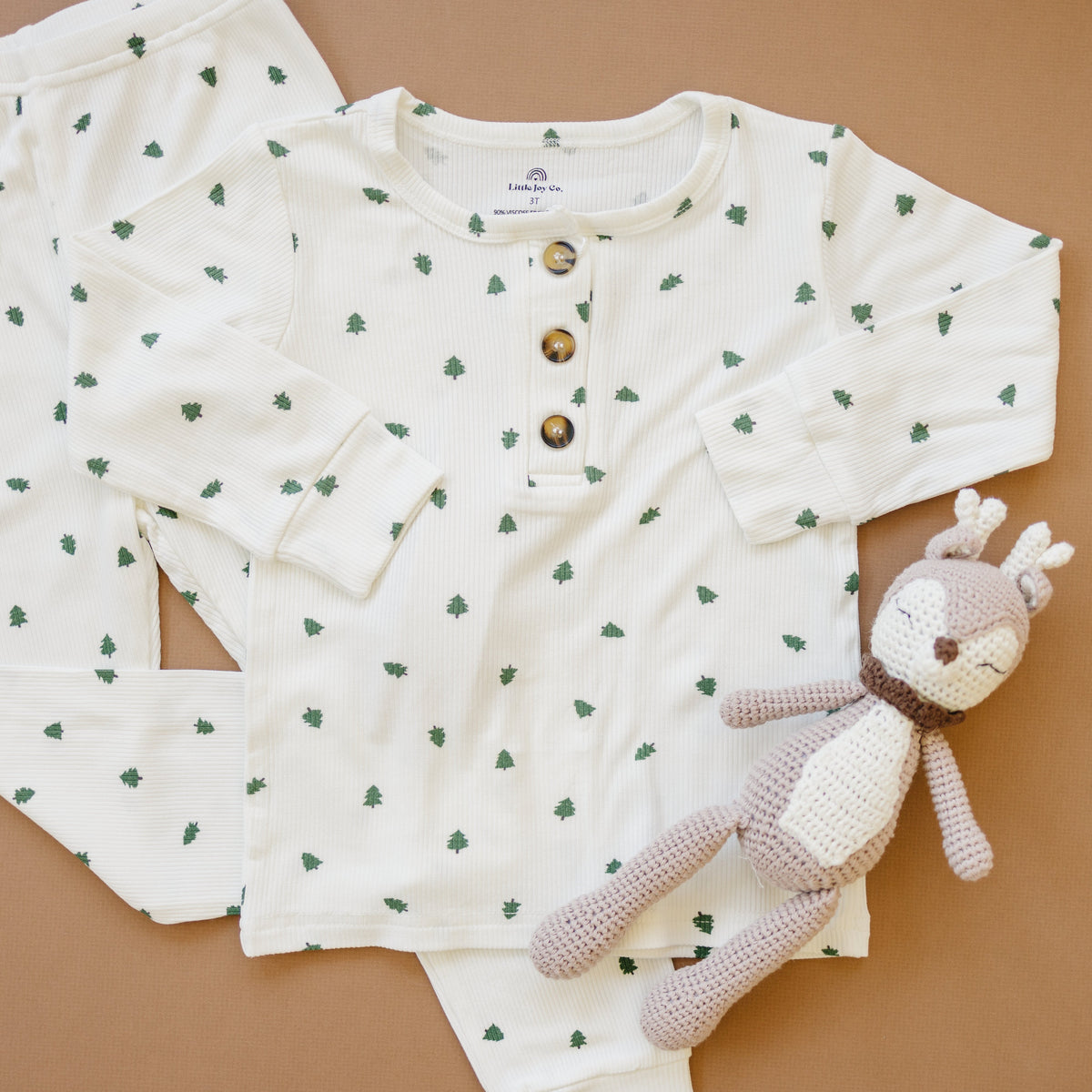 Tiny Trees Ribbed Bamboo 2pc Henley Pajamas — Little Joy Co.
