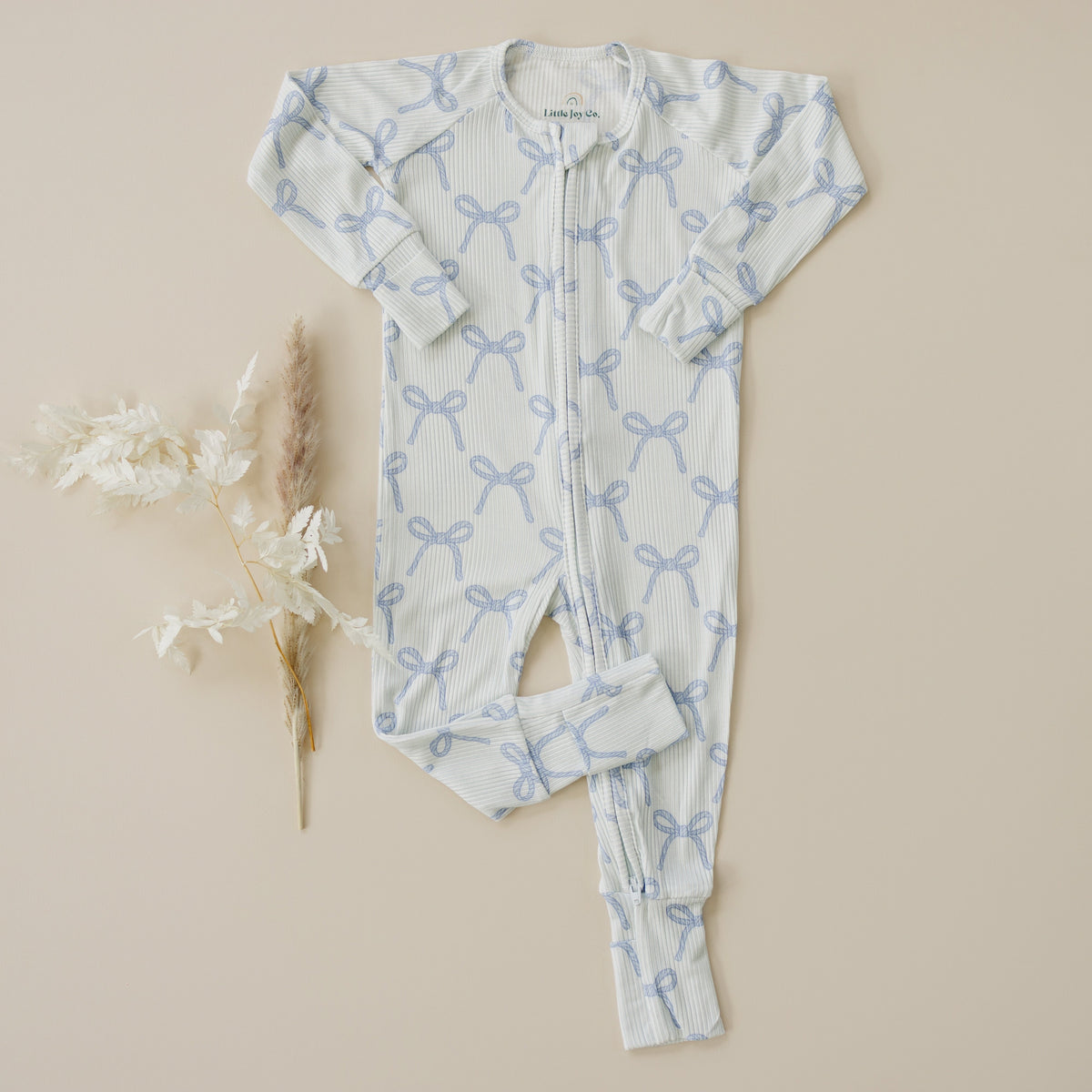 Blue Belle Ribbed Bamboo Zippy Pajamas — Little Joy Co.