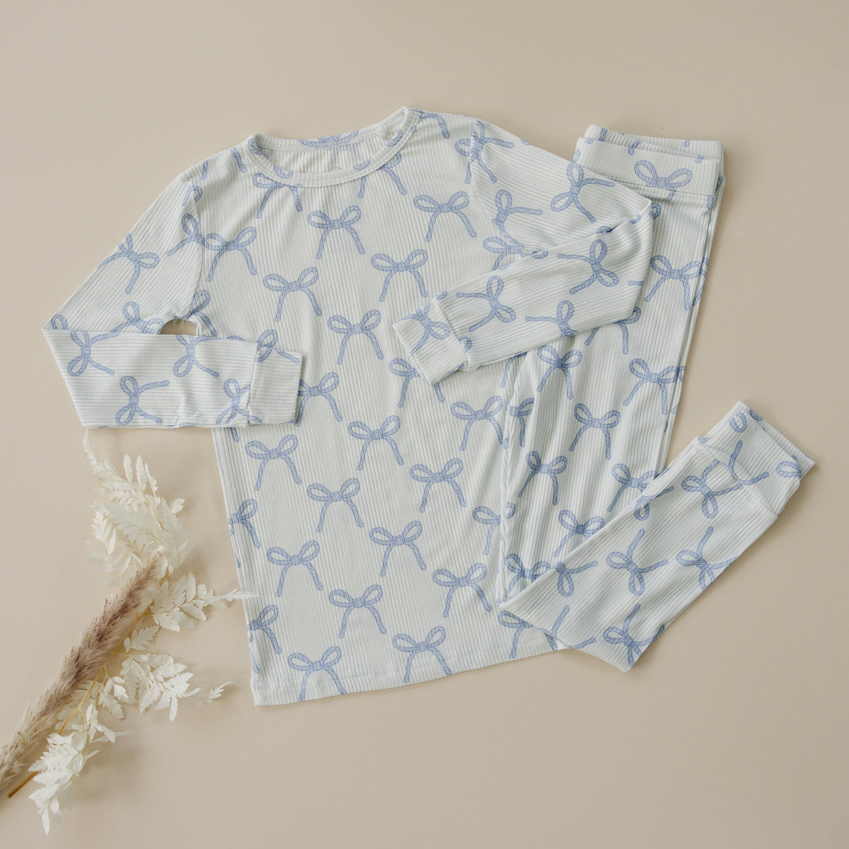 Blue Belle 2pc Ribbed Bamboo Pajamas — Little Joy Co.